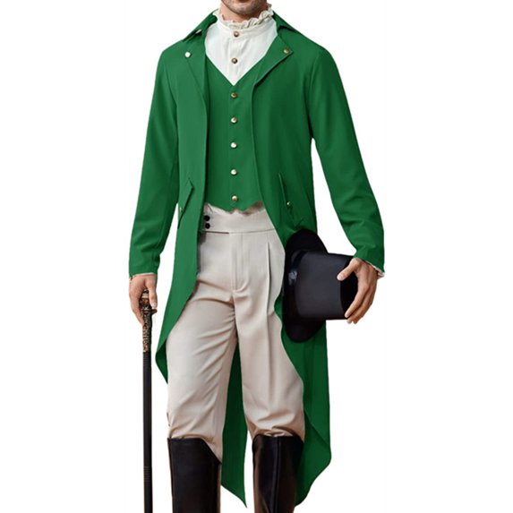 LANGWYQU Long Sleeved Men V-Neck Solid Vintage Costume Jacket Trench Coat
