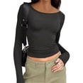 thumbnail image 1 of LANGWYQU Long Sleeved Women Slim Fit Backless Shirt Crop Tops, 1 of 2