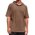 thumbnail image 1 of LANGWYQU Short Sleeved Men Solid Color Casual Hooded Tops Male Knit Hoodies, 1 of 5