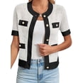 thumbnail image 1 of LANGWYQU Short Sleeved Women Crewneck Casual Button Cardigan Knit Crop Tops, 1 of 5