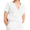 thumbnail image 1 of LANGWYQU Short Sleeved Women Henley Knit Tops Knit Blouse, 1 of 5