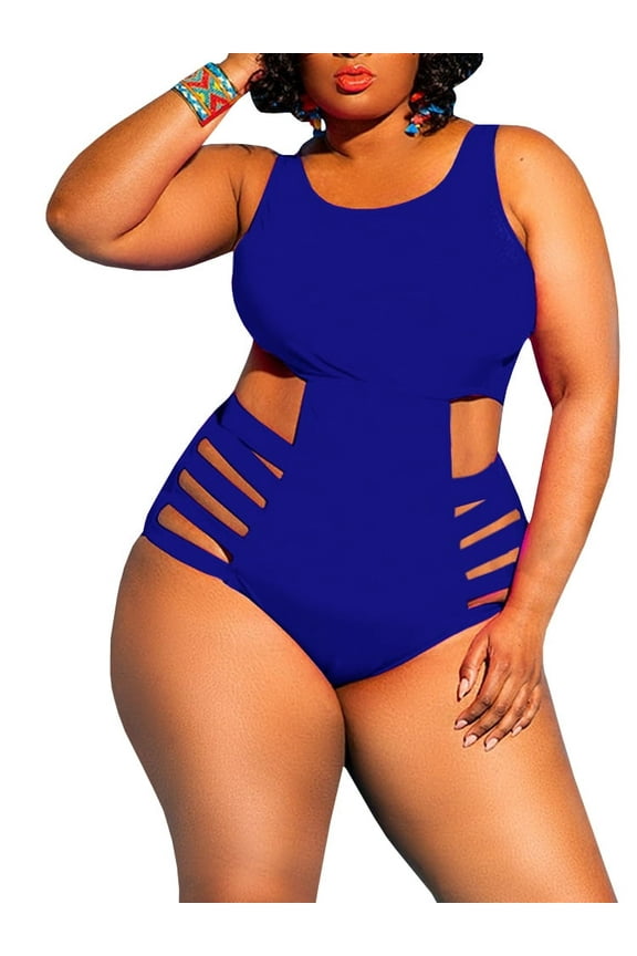 Slim Plus Size Hollow-up One Piece Swimsuit, (Women's)