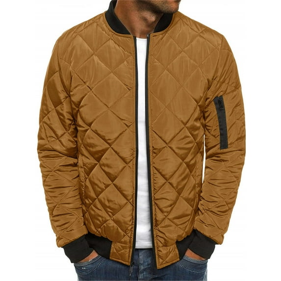 LANGWYQU Spring Fall Men Solid Casual Stand Collar Zipper Jacket Coat