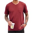 thumbnail image 1 of LANGWYQU Summer Short Sleeved Men Solid Color V-Neck Shirt Tops With Pocket, 1 of 3