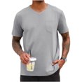 thumbnail image 1 of LANGWYQU Summer Short Sleeved Men Solid Color V-Neck Shirt Tops With Pocket, 1 of 5