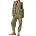 thumbnail image 1 of LANGWYQU Women 2 Pieces Knit Set Long Sleeved V-Neck Sweater & Casual Jogger Pants, 1 of 3