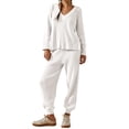 thumbnail image 1 of LANGWYQU Women 2 Pieces Knit Set Long Sleeved V-Neck Sweater & Casual Jogger Pants, 1 of 3