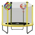 thumbnail image 1 of LANGXUN Outdoor Kid Mini Trampoline w/ Safety Net and Basketball Hoop, 1 of 7