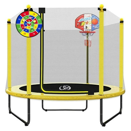 LANGXUN Outdoor Kid Mini Trampoline w/ Safety Net and Basketball Hoop