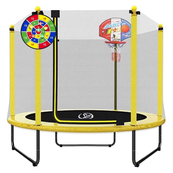 LANGXUN Outdoor Kid Mini Trampoline w/ Safety Net and Basketball Hoop