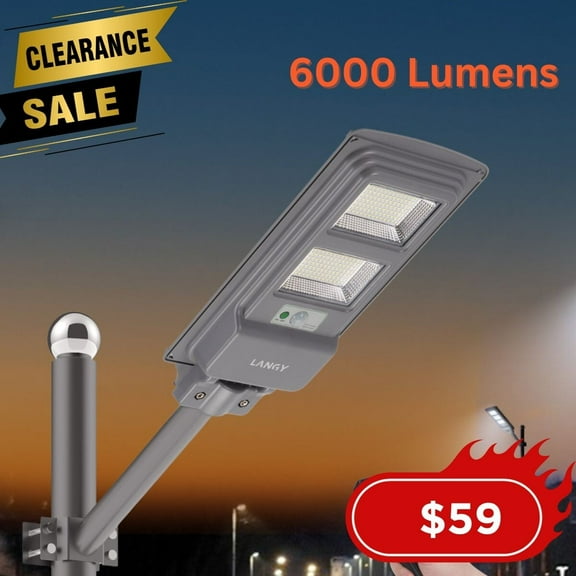 LANGY 60W Solar Street Lights 6000 lumens ,dusk to dawn light
