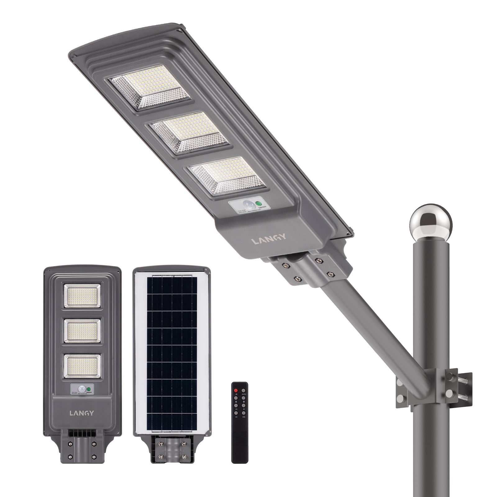 LANGY 90W Solar Street Lights Outdoor, 6500K 15000mAh Commercial Solar Parking Lot Lights Dusk to Dawn, Solar Security Lights IP65 Waterproof with Motion Sensor for Driveway, Garage, Garden