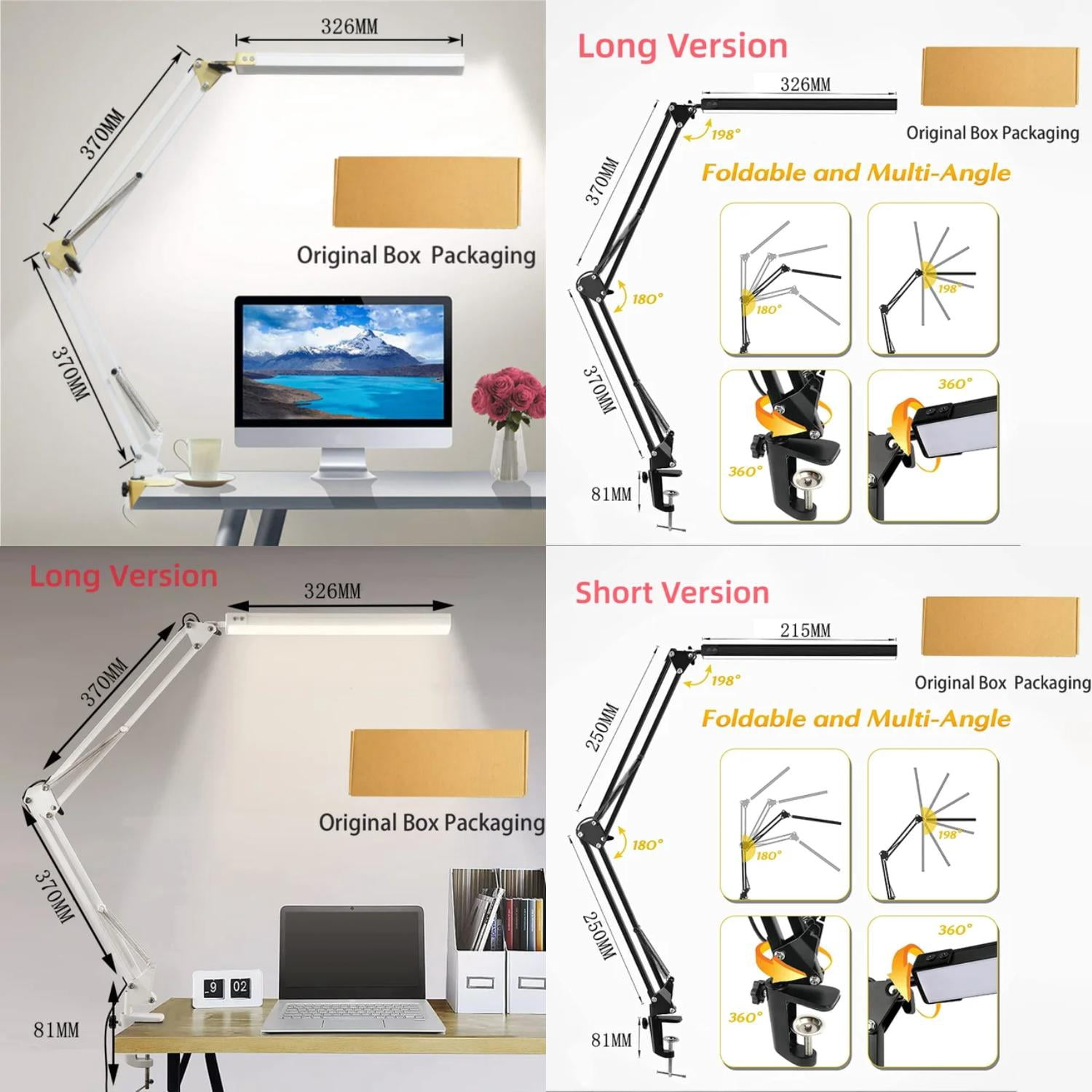 LANHSM Eye-Caring Adjustable Dimmable Swing Arm LED Desk Lamp with ...