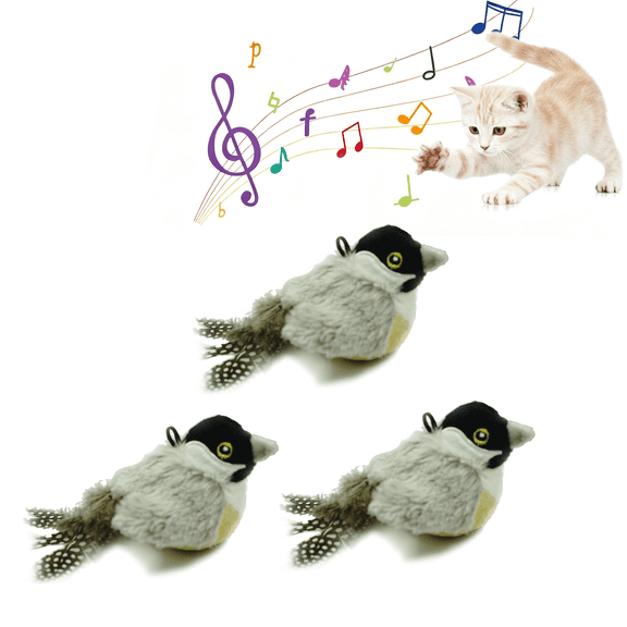 LANHUE Interactive Cat Toys (No Flying) with Bird Sounds for Indoor Cats to Play Alone and Squeak, Melody Chaser Play and Squeak Kitten Toy for Boredom, 3-Pack