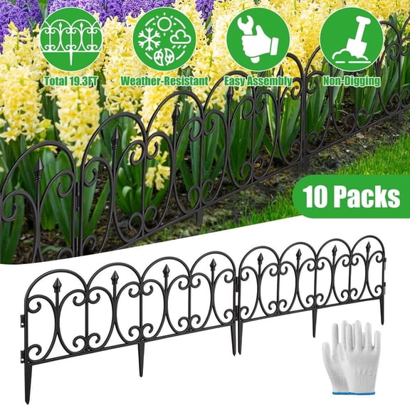 LANKANG 10 Pack Flexible Garden Edging 19.3FT Interlocking Landscape Border Adjustable No Dig Lawn Fence Black