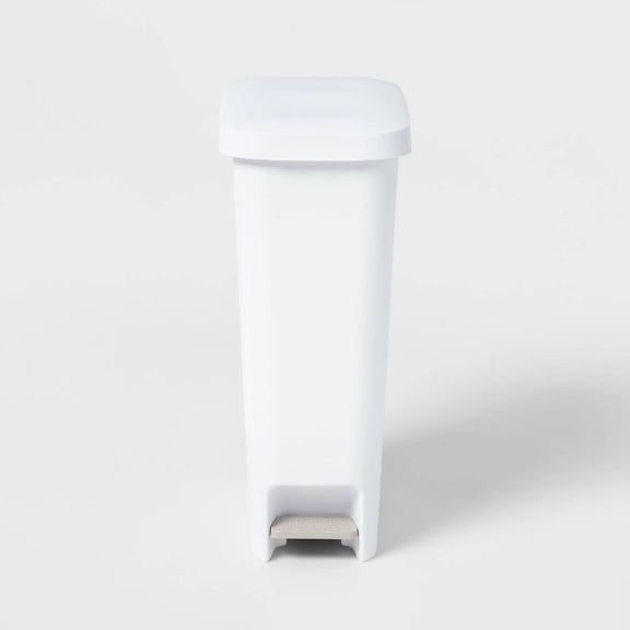 LANKANG 11 Gallon Slim White Textured Plastic Pedal Trash Can Indoor Kitchen Waste Bin Fits 13 Gallon Liners
