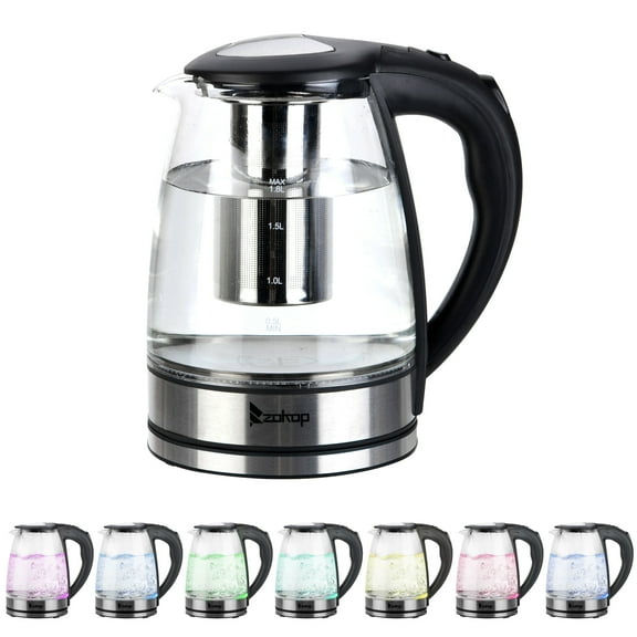 LANKANG 1200W 1.8L LED Color Changing Electric Glass Kettle 110V Auto Shut Off Boil Dry Protection BPA Free