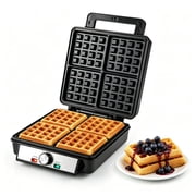 LANKANG 1200W 4-Slice Belgian Waffle Maker Double-Sided Heating Waffle Iron with 320-410  Adjustable Temperature Non-Stick Plate Cool Touch Handle Waffle Machine for Home Kitchen Breakfast, Black & S