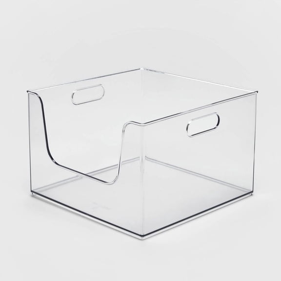 LANKANG 12x12x8 Inch Open Front Clear Plastic Storage Bin Modern Multi Purpose Closet Shelf Office Craft Small Item Organizer