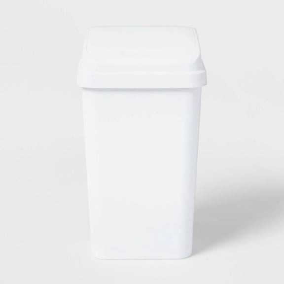 LANKANG 13 Gallon White Textured Plastic Swing Top Trash Can BPA Phthalate Free Indoor Kitchen Waste Bin