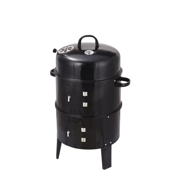LANKANG 15.75 Inch Vertical Double Layer Charcoal Wood Fired Smoker Grill Outdoor Braising Smoking Stove with Oil Drip Pan for Backyard Camping