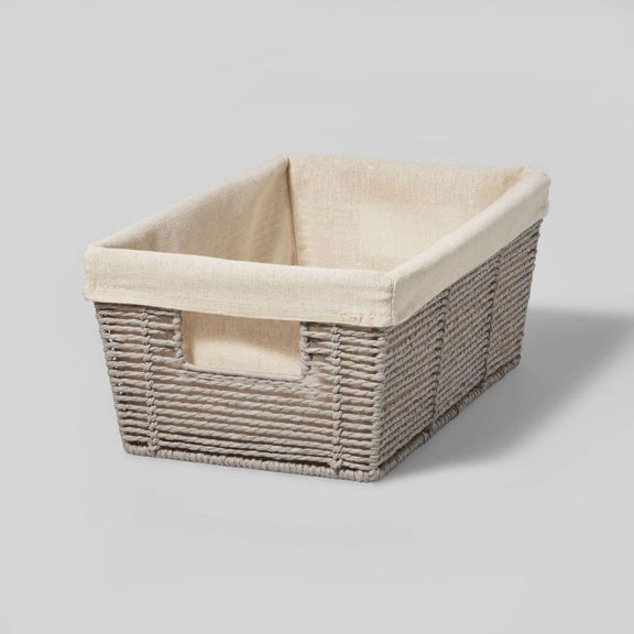 LANKANG 16x9x6 Inch Gray Twisted Paper Rope Woven Storage Basket Built In Handles Multi Purpose Media Organizer Bin