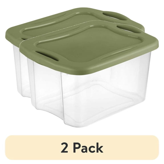 LANKANG 2 Pack 40 Quart Plastic EZ Carry Storage Totes Green Full Grip Through Handles Clear Base Recessed Stackable Lids Dimension 21 1 4x15 7 8x11 1 2 Inch For Clothing Bedding Crafts Organization