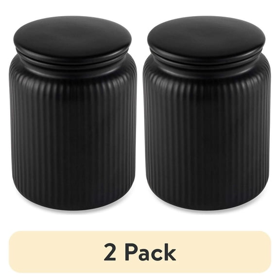 LANKANG 2 Pack 815mL Black Ribbed Ceramic Storage Jars Modern Kitchen Canisters For Coffee Tea Dry Food Organizer