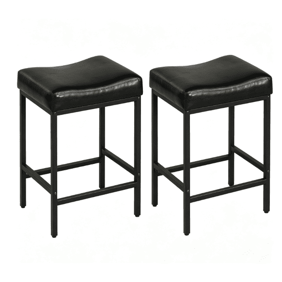 LANKANG 2 Pack Backless Counter Height Bar Stools Ergonomic Saddle Thick Padded Seat Built In Footrest Heavy Duty Frame 400 LBS Weight Capacity Modern Minimalist Kitchen Island Home Bar Stools Black