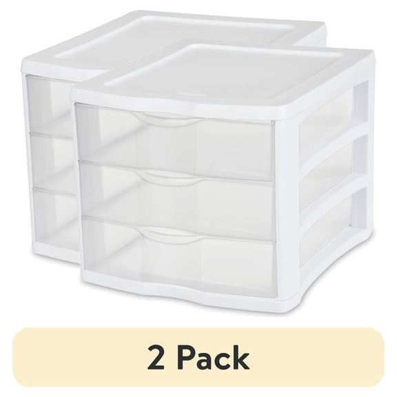 LANKANG 2 Pack White 3-Drawer Countertop Storage Unit Clear Plastic Desktop Organizer