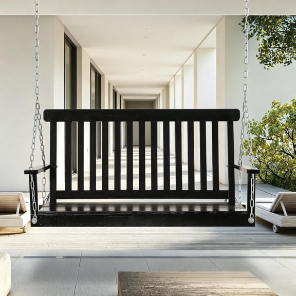 LANKANG 2 Seater Outdoor Patio Hanging Swing Bench Slatted Seat Design Complete Mounting Chains For Balcony Terrace Relaxation