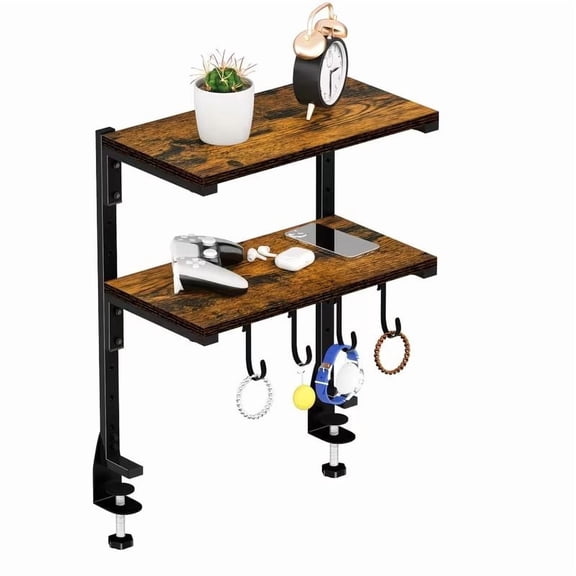 LANKANG 2 Tier Adjustable Clamp-On Metal Desk Shelf 13 Inch Over & Under Desktop Storage Organizer Rack for Office Home Gaming Workspace Accessories