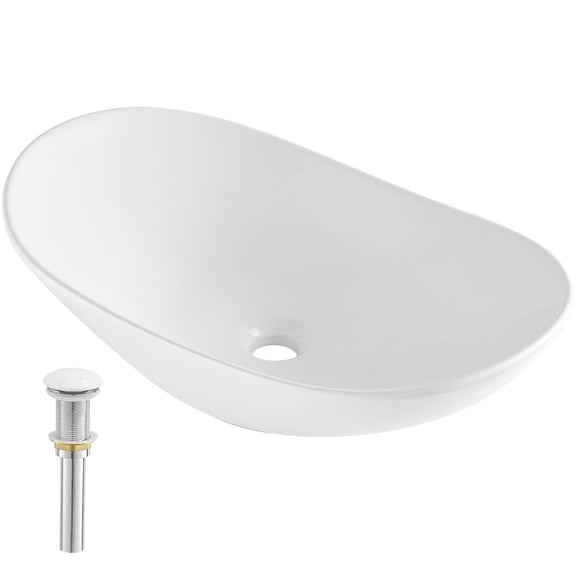 LANKANG 23 3 x 14 2 Inch White Oval Ceramic Above Counter Vessel Sink Modern Countertop Bowl Sink For Bathroom Hotel RV Restroom