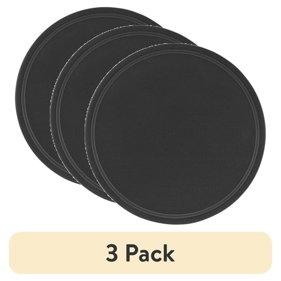 LANKANG 3 Pack Dark Gray 12 Inch Round Nonstick Steel Pizza Crisper Pan Raised Rim Even Heat Distribution For Homemade Frozen Leftover Pizza Baking Easy Cleanup