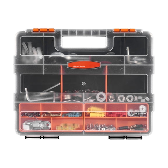 LANKANG 3 Pack Small Parts Hardware Organizer Box 21 Adjustable Compartments Removable Dividers Clear Transparent Lid Secure Latch Portable Handle Storage Case Black Orange