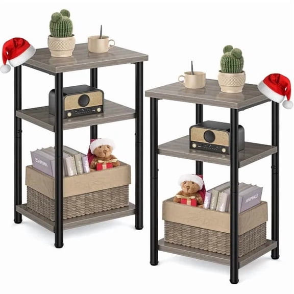 LANKANG 3 Tier Adjustable Height Coffee Table Multifunctional Storage Shelf Space Saving Bedside Table for Living Room Bedroom Office