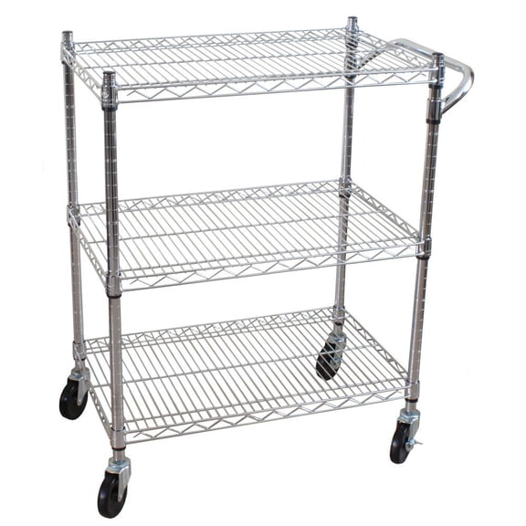 LANKANG 3 Tier Heavy Duty Chrome Plated Steel Rolling Utility Cart Adjustable Wire Shelves Lockable Casters High Load Capacity Storage Trolley For Kitchen Office Garage Restaurant Warehouse