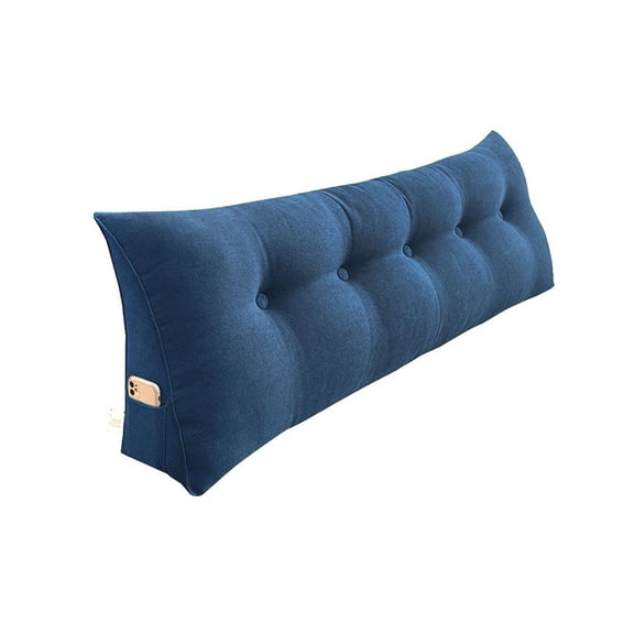 LANKANG 39.4 Inch Blue Triangular Wedge Backrest Pillow Button Tufted Side Pocket Ergonomic Support Cushion For Bed Sofa Reading Nook