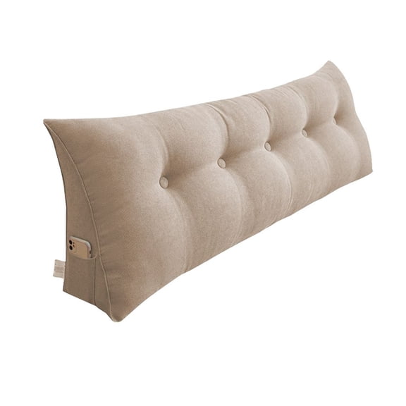 LANKANG 39.4in Beige Triangular Wedge Backrest Pillow Tufted Side Pocket Washable Cover For Bed Sofa Dorm
