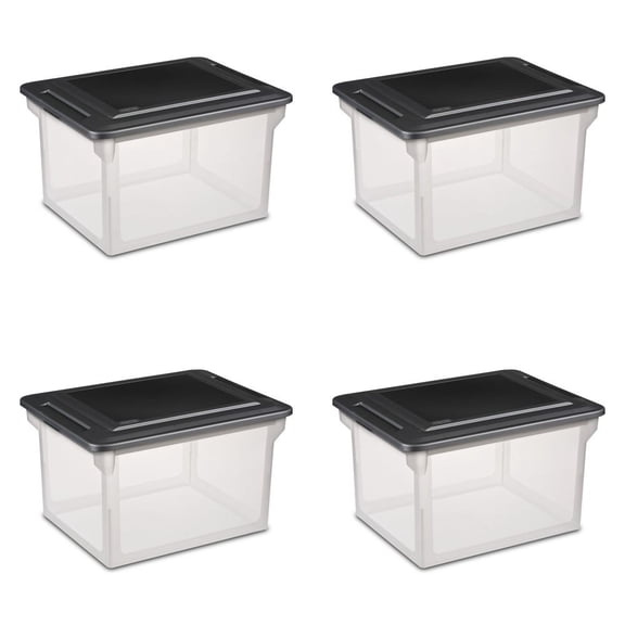 LANKANG 4 Count Clear Plastic File Storage Bins With Black Lids Fits Letter And Legal Size Documents Office Home Paper Organizer Containers