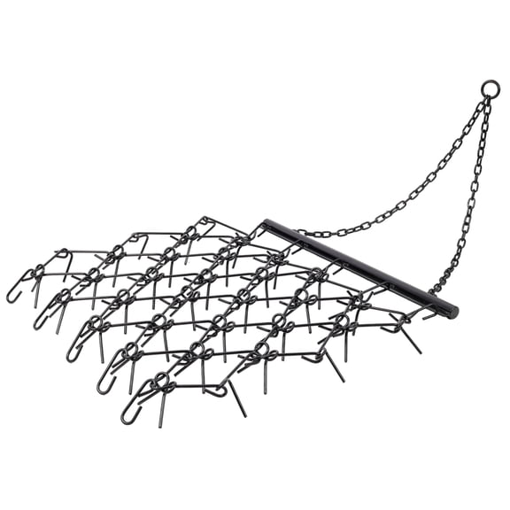 LANKANG 4 FT Heavy Duty Steel Drag Harrow Black Powder Coated Field Leveling Chain Rake 48 x 48 Inch Grading Tool Compatible with ATV UTV Compact Utility Tractors for Lawn Pasture Soil Preparation