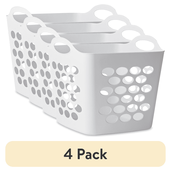 LANKANG4 Pack) White Flexible Square Plastic Laundry Hamper Breathable Clothes Basket with Carrying Handles Storage Bin for Bedroom and Closet Organization