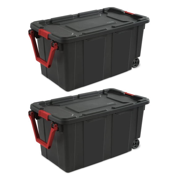 LANKANG 40 Gallon Wheeled Black Plastic Storage Container With Rotatable Ergonomic Handle Pack Of 2 Industrial Garage Warehouse Storage Bin