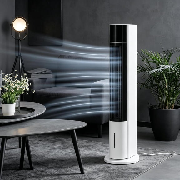 LANKANG 42 Inch White 52 Degree Oscillating Portable Swamp Cooler 3 In 1 Ice Cooling Fan With Humidifier 3 Modes 3 Speeds