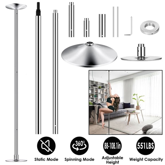 LANKANG 45mm Spinning Static Dance Pole Adjustable Height Heavy Duty Steel Pole Holds 551 LBS for Home Gym Club Fitness