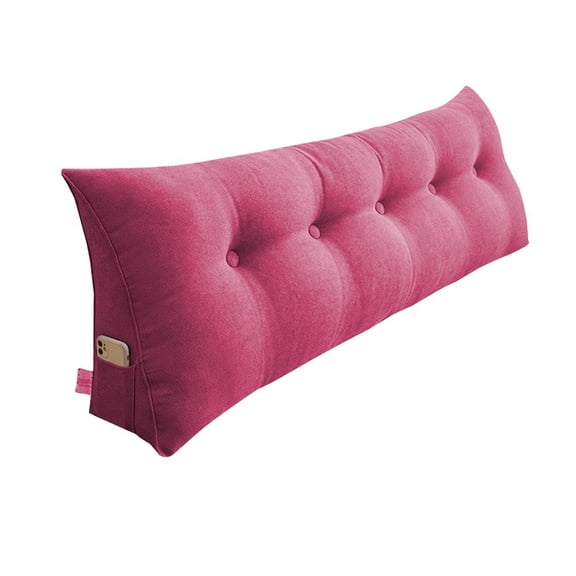 LANKANG 47.2 Inch Pink Triangular Wedge Backrest Pillow Button Tufted Side Pocket Zipper Washable Cover Support Cushion For Bed Sofa Window Seat