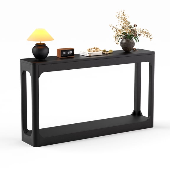 LANKANG 55.1 Inch Curved Leg Storage Table Black Slim Wooden Side Table Console Table for Entryway Hallway Behind Sofa 55.1L 11.8W 31.1H