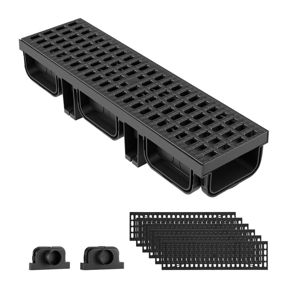 LANKANG 6 Pack HDPE Linear Trench Drain 20.1x5.5x3.5in with Grates & End Caps 3306 Lbs Load Outdoor Drainage Channel for Patio Driveway Pool Garden