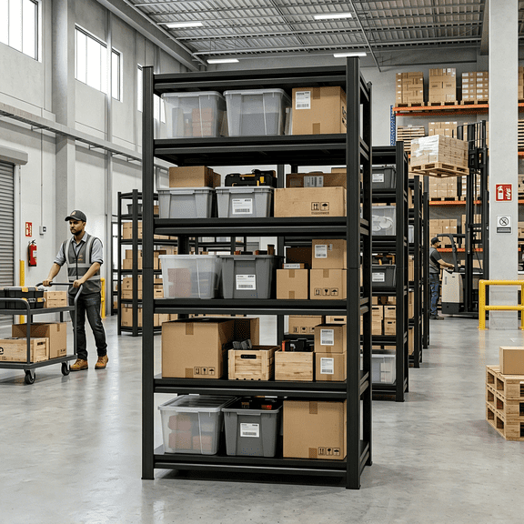 LANKANG 6 Tier Metal Garage Storage Rack 82 Inch Height Adjustable Shelves Reinforced Double Layer Uprights Open Back Vertical Organizer Black