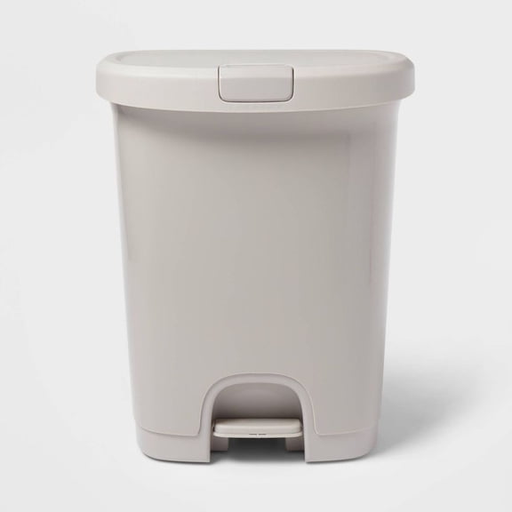 LANKANG 7.7 Gallon Glossy Gray Rectangular Step Trash Can Locking Lid Plastic Indoor Waste Bin Fits 8 Gallon Liners